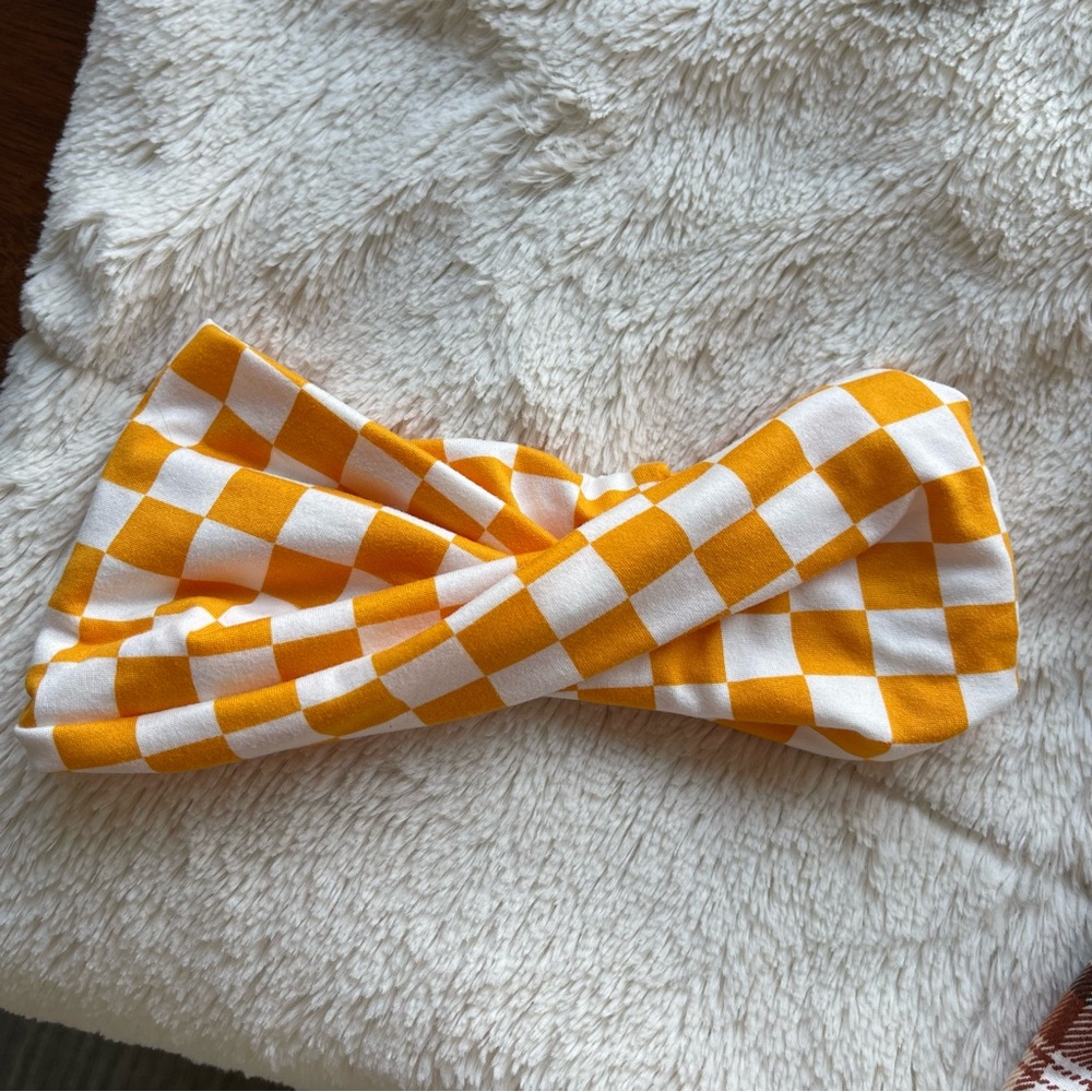 Hello headband Wideband NWOT orange and white plaid